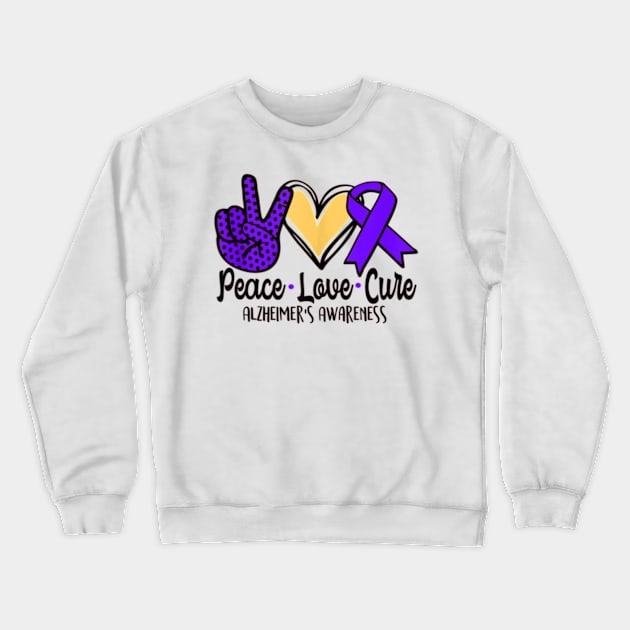 Peace Love Cure Alzheimer Awareness Men Women Kids Crewneck Sweatshirt by StuSpenceart